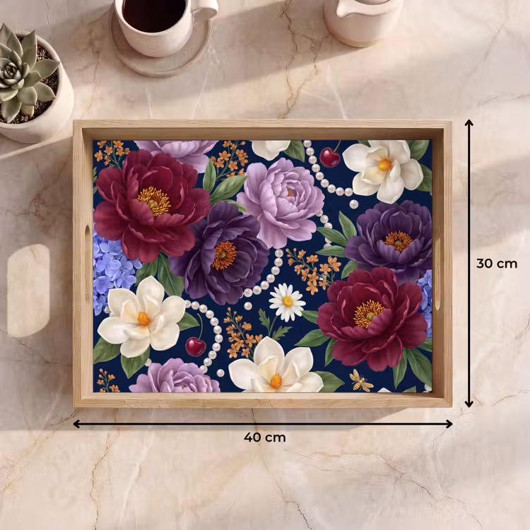 Vassoio - Fiori - Perle - Decorazioni - Moderno - Blu — 7