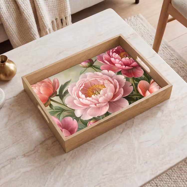 Vassoio - Fiori - Rosa - Classico - Ricco di dettagli - Natura — 2