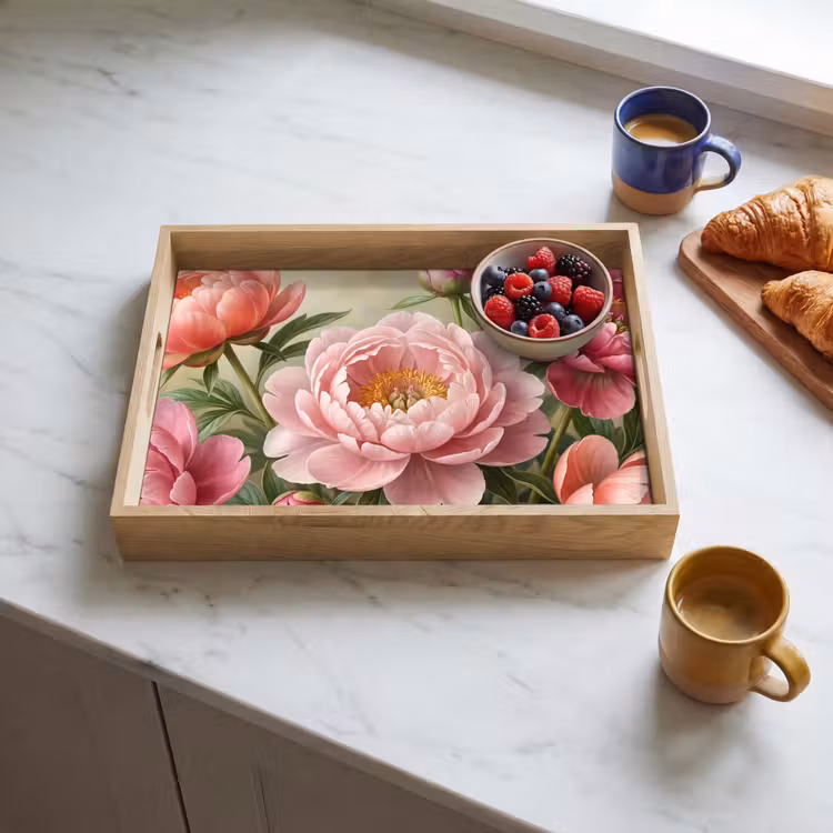Vassoio - Fiori - Rosa - Classico - Ricco di dettagli - Natura — 3