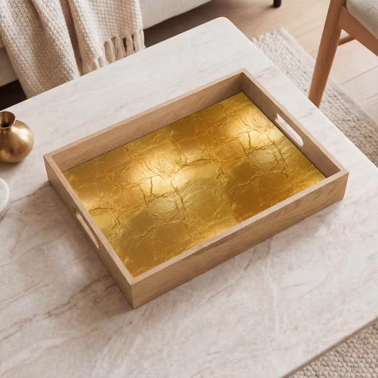 Vassoio - Foglia d'oro - Vintage - Texture - Oro caldo — 2