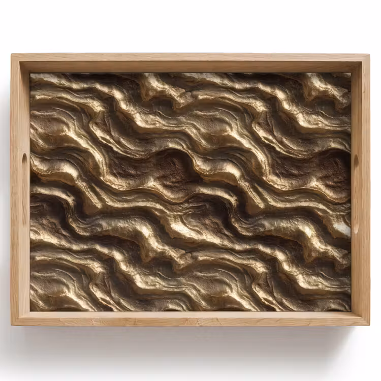 Vassoio - Rilievo - Onde - Astratto - Oro bronzo — 1