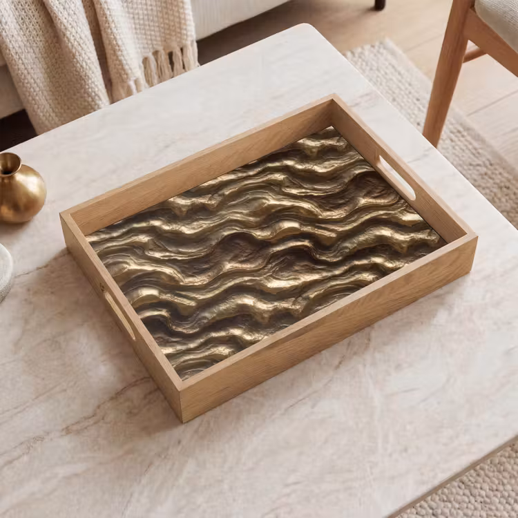 Vassoio - Rilievo - Onde - Astratto - Oro bronzo — 2