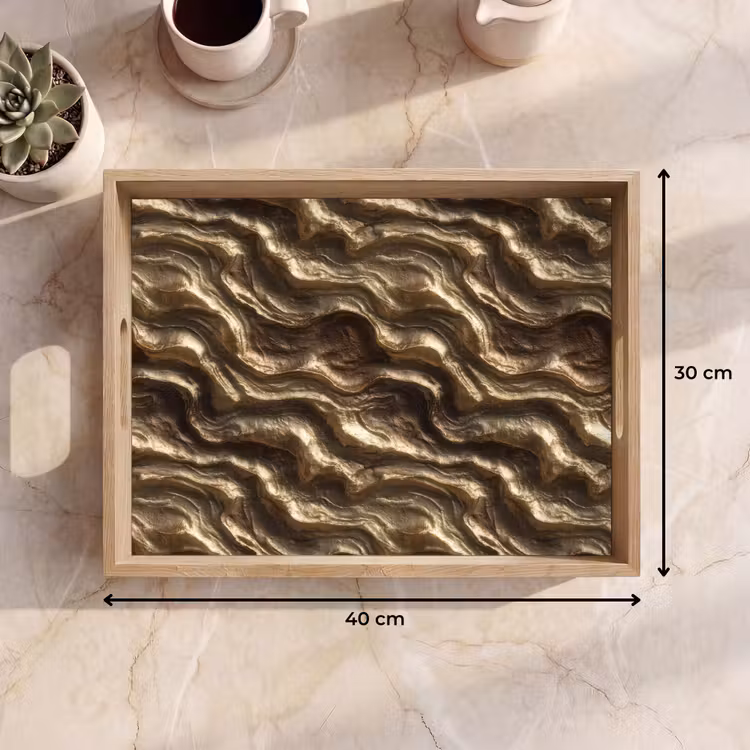 Vassoio - Rilievo - Onde - Astratto - Oro bronzo — 7