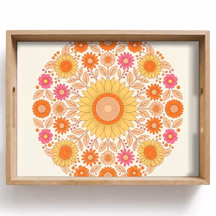 Vassoio - Fiori - Mandala - Motivo - Colorato — 1