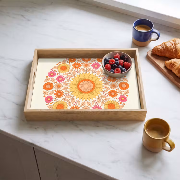 Vassoio - Fiori - Mandala - Motivo - Colorato — 3