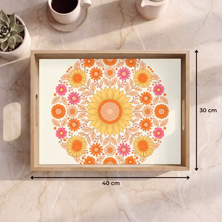 Vassoio - Fiori - Mandala - Motivo - Colorato — 7