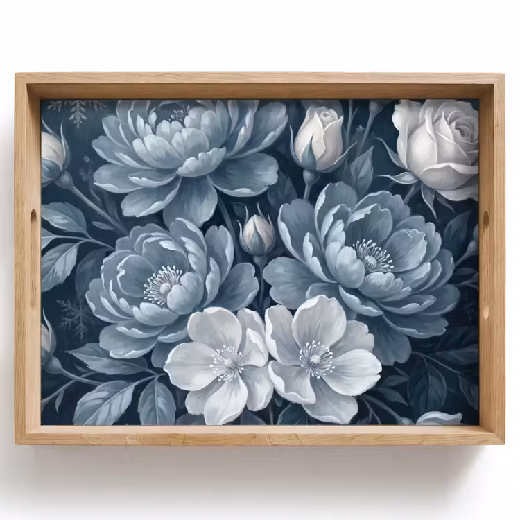 Vassoio - Fiori - Mazzo - Inverno - Astratto - Blu — 1