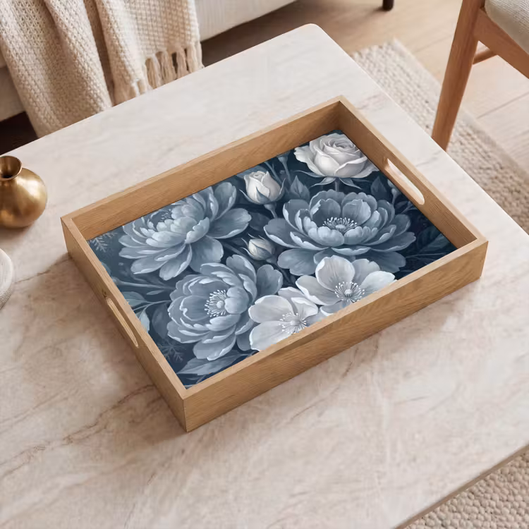 Vassoio - Fiori - Mazzo - Inverno - Astratto - Blu — 2