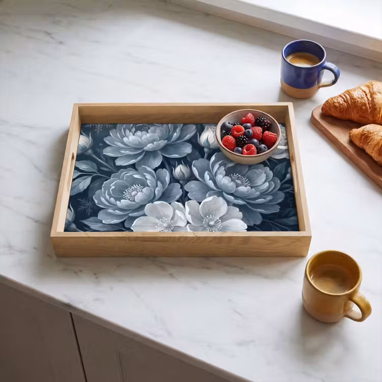 Vassoio - Fiori - Mazzo - Inverno - Astratto - Blu — 3