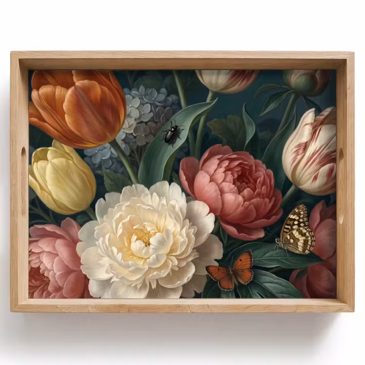 Vassoio - Fiori - Mazzo - Natura - Classico - Scuro — 1