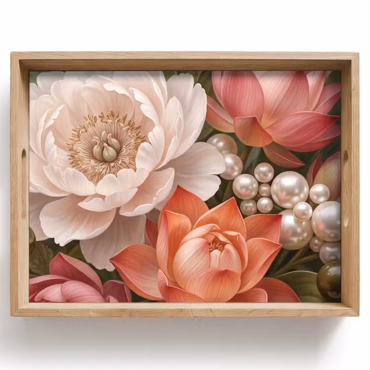 Vassoio - Fiori - Perle - Elegante - Rosa - Bianco — 1