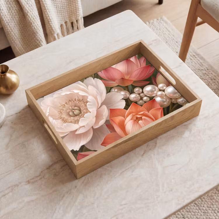 Vassoio - Fiori - Perle - Elegante - Rosa - Bianco — 2