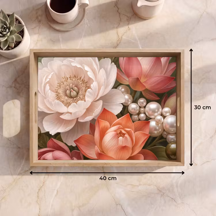 Vassoio - Fiori - Perle - Elegante - Rosa - Bianco — 7