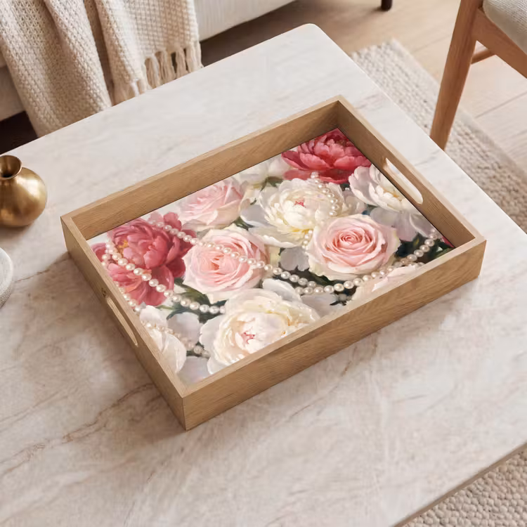 Vassoio - Fiori - Perle - Romanticismo - Classico - Rosa — 2