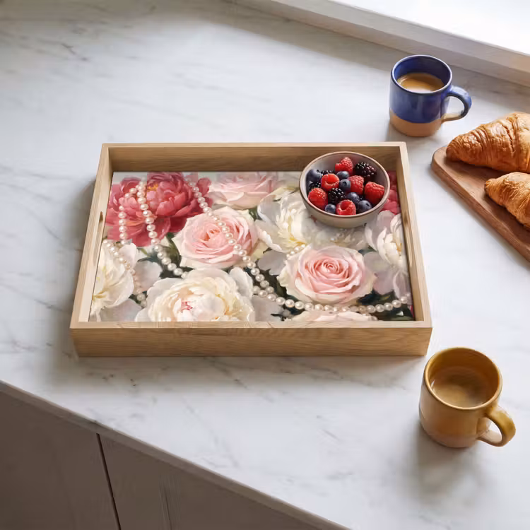 Vassoio - Fiori - Perle - Romanticismo - Classico - Rosa — 3