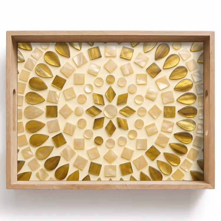 Vassoio - Motivo - Forme - Mosaico - Astratto - Oro — 1