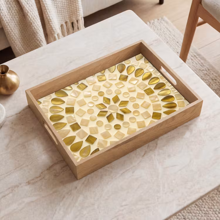 Vassoio - Motivo - Forme - Mosaico - Astratto - Oro — 2