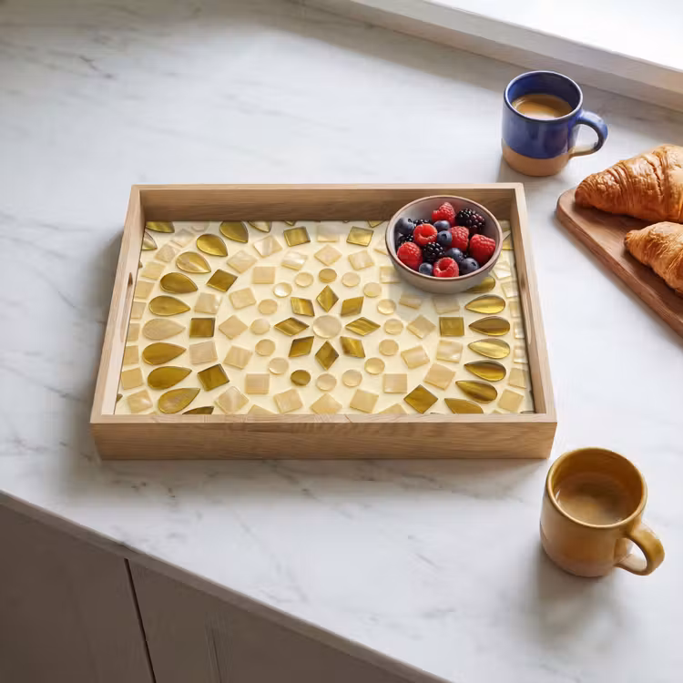 Vassoio - Motivo - Forme - Mosaico - Astratto - Oro — 3