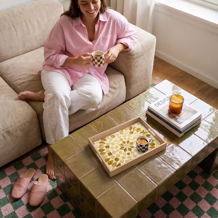 Vassoio - Motivo - Forme - Mosaico - Astratto - Oro — 4