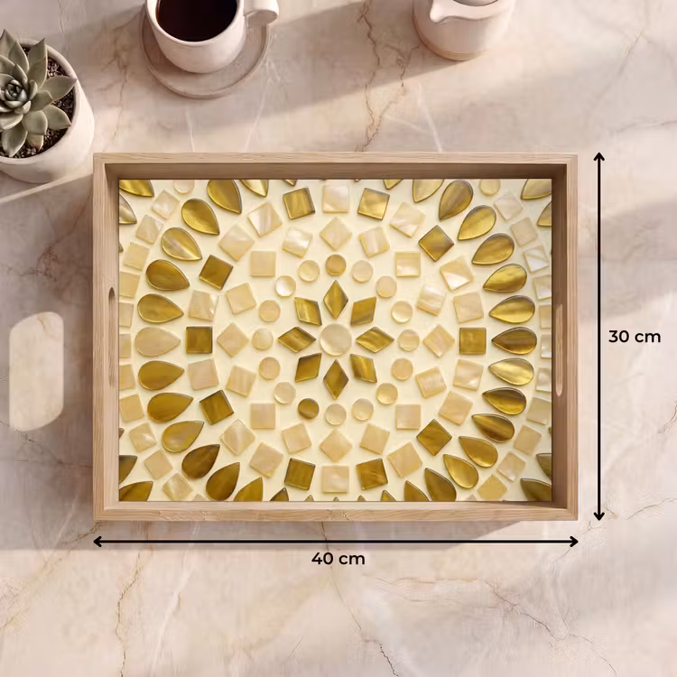 Vassoio - Motivo - Forme - Mosaico - Astratto - Oro — 7