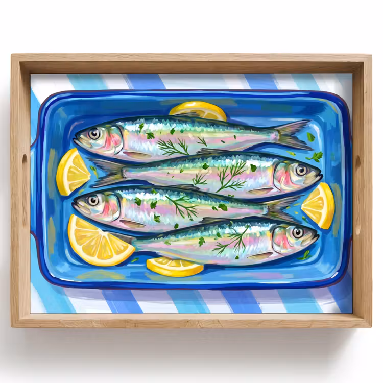 Vassoio - Pesce - Limone - Erbe aromatiche - Cibo - Blu — 1