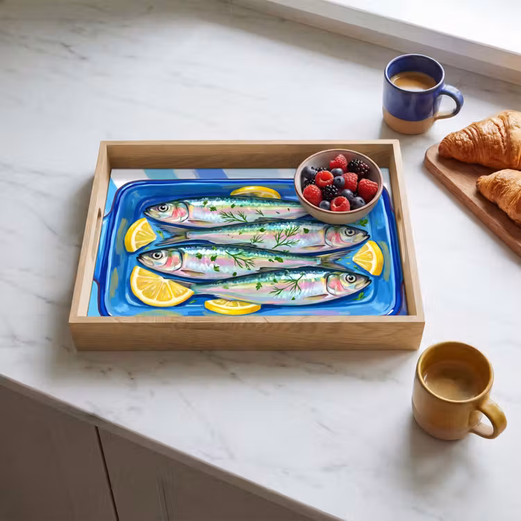 Vassoio - Pesce - Limone - Erbe aromatiche - Cibo - Blu — 3