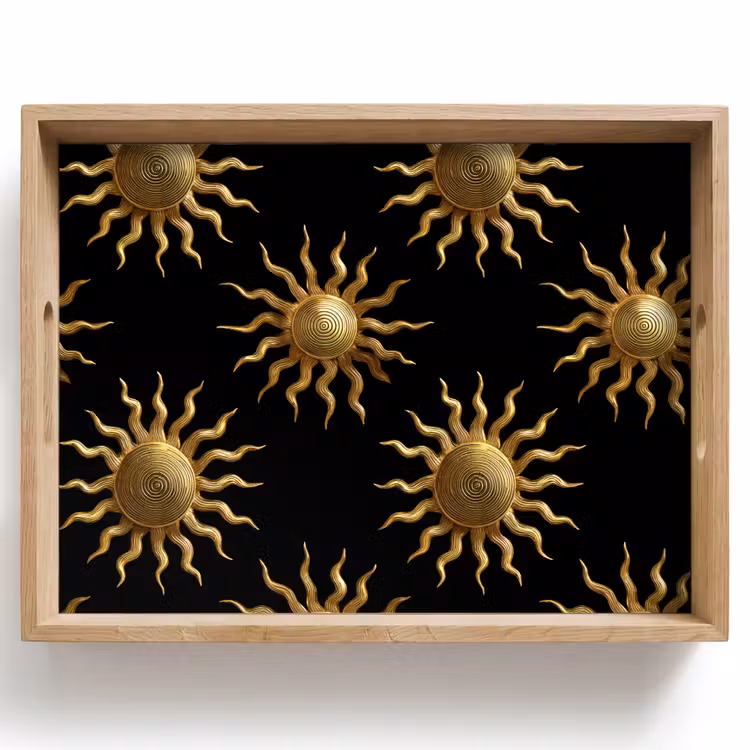 Vassoio - Sole - Motivo - Lusso - Oro - Nero — 1