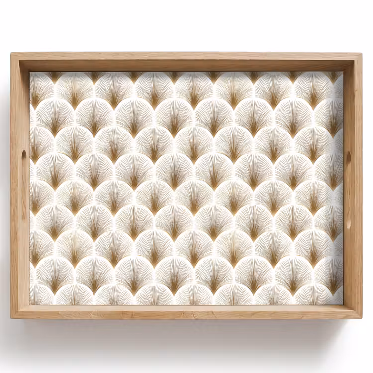 Vassoio - Ventagli - Art Déco - Eleganti - Oro - Bianco — 1