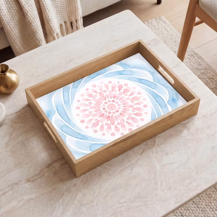 Vassoio - Abstract - Forma floreale - Acquerello - Rosa - Blu — 2
