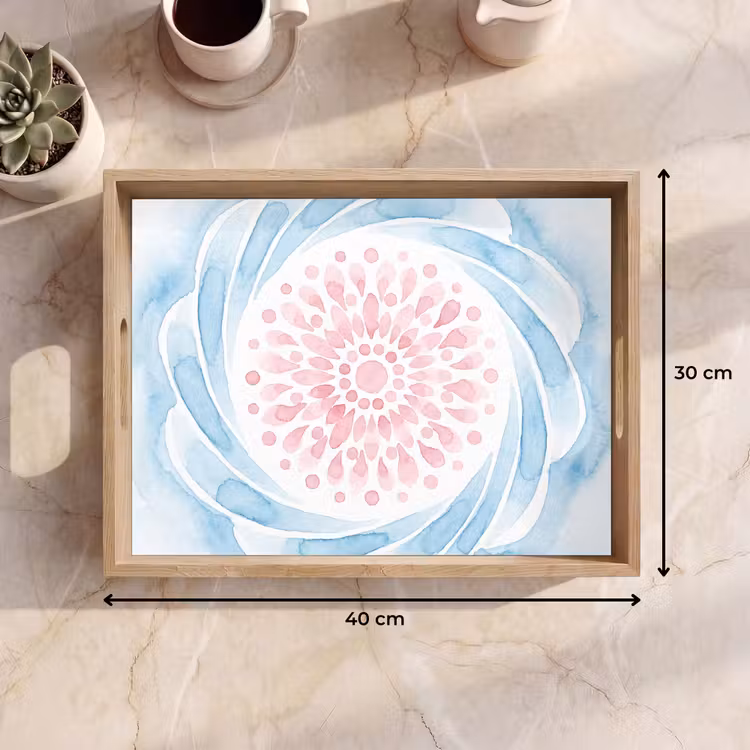 Vassoio - Abstract - Forma floreale - Acquerello - Rosa - Blu — 7