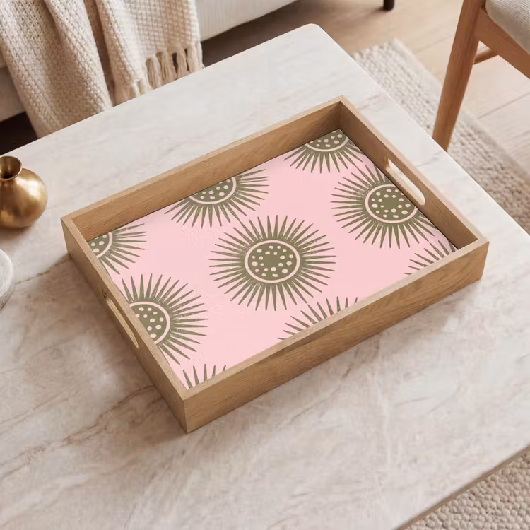 Vassoio - Fiori - Motivo - Astratto - Rosa - Verde — 2