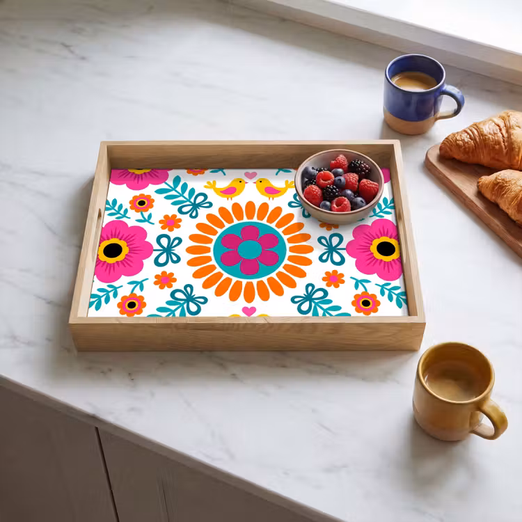 Vassoio - Fiori - Uccelli - Motivi - Colorato - Moderno — 3