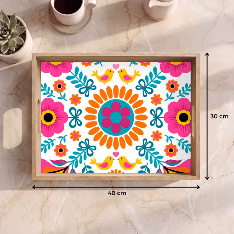 Vassoio - Fiori - Uccelli - Motivi - Colorato - Moderno — 7