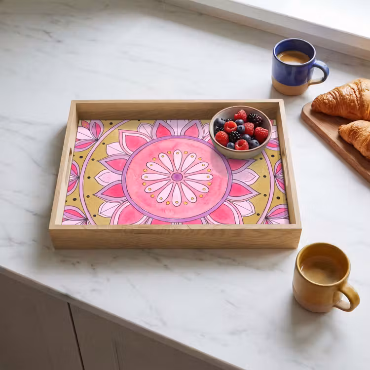 Vassoio - Mandala - Motivo - Arte - Acquerello - Rosa — 3