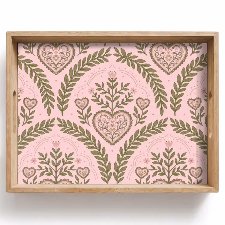 Vassoio - Motivo - Cuore - Fiori - Folcloristico - Rosa — 1