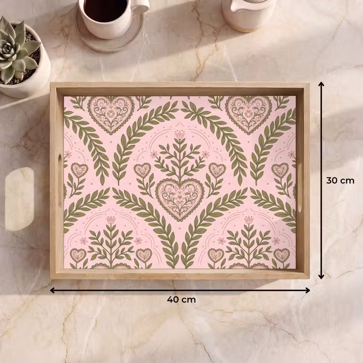 Vassoio - Motivo - Cuore - Fiori - Folcloristico - Rosa — 7
