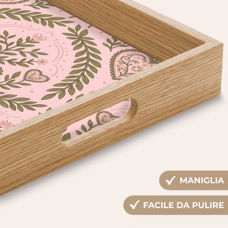 Vassoio - Motivo - Cuore - Fiori - Folcloristico - Rosa — 8