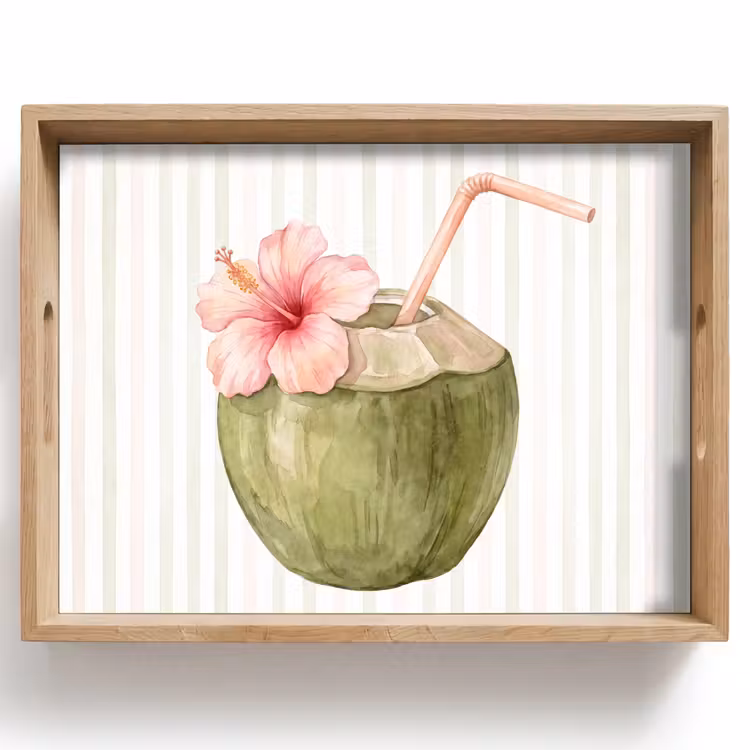 Vassoio - Noce di cocco - Bevanda - Tropicale - Illustrazione - Estate — 1