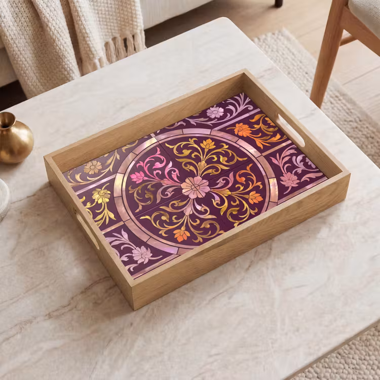 Vassoio - Motivo - Floreale - Orientale - Viola - Oro — 2