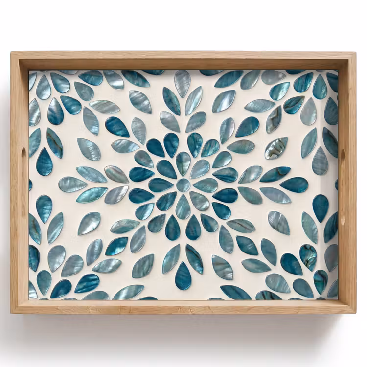 Vassoio - Motivo - Foglie - Astratto - Moderno - Turchese — 1