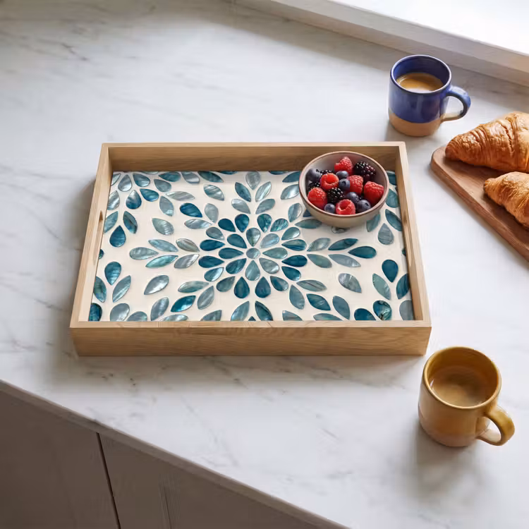 Vassoio - Motivo - Foglie - Astratto - Moderno - Turchese — 3