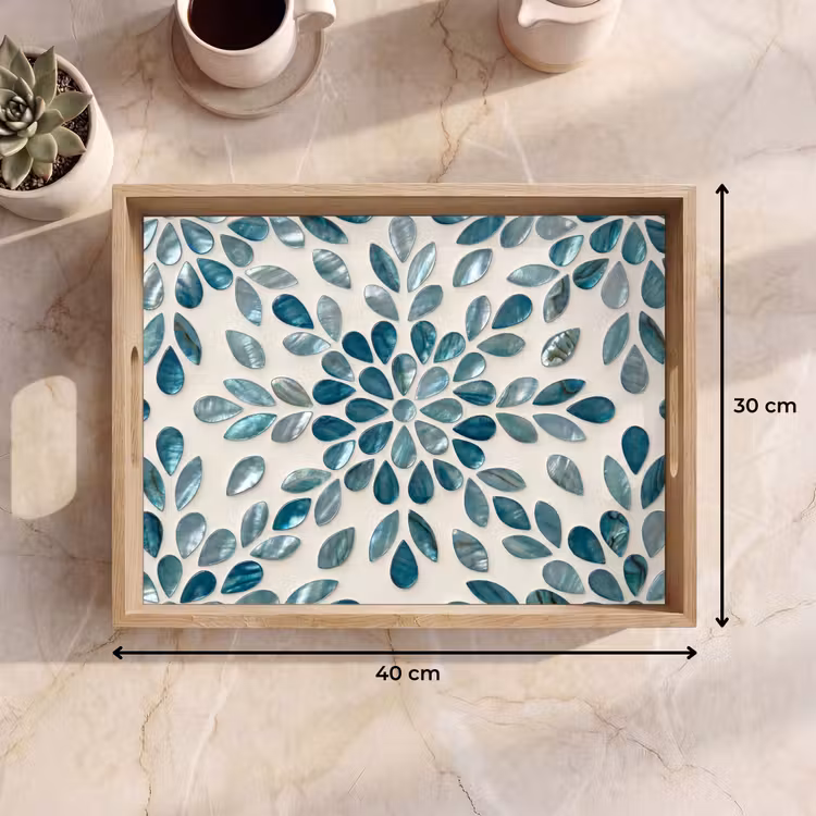 Vassoio - Motivo - Foglie - Astratto - Moderno - Turchese — 7