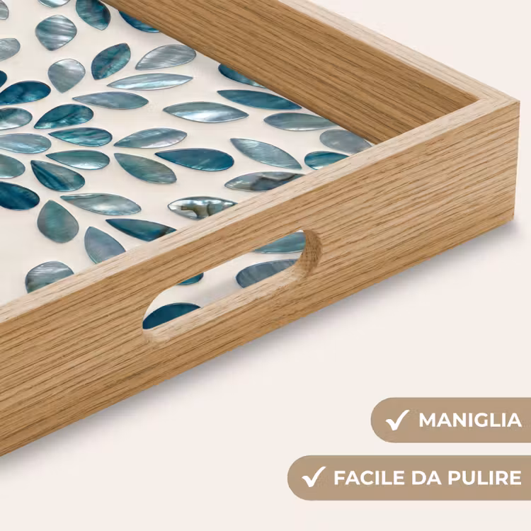 Vassoio - Motivo - Foglie - Astratto - Moderno - Turchese — 8