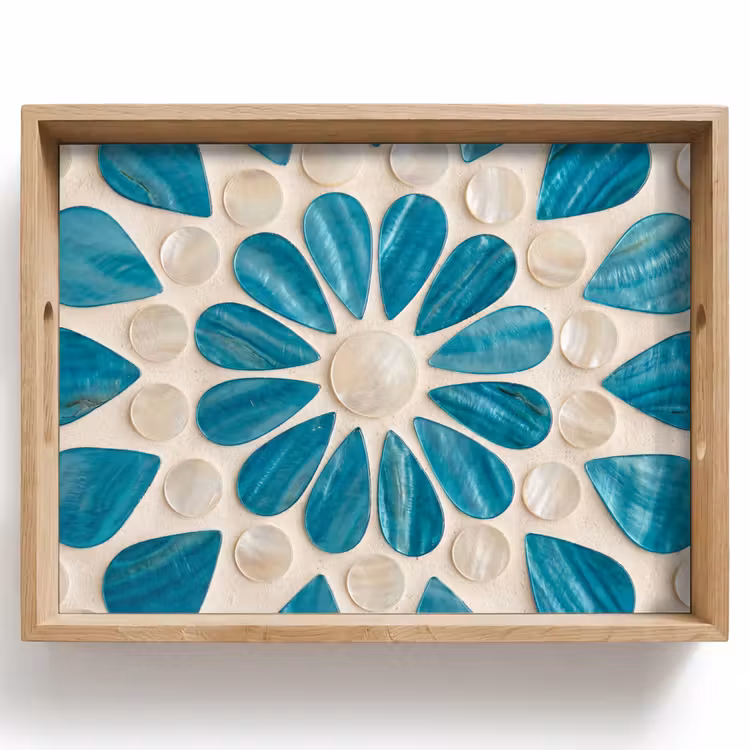 Vassoio - Motivo - Mosaico - Conchiglie - Astratto - Turchese — 1