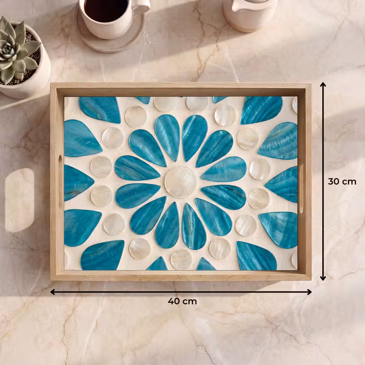 Vassoio - Motivo - Mosaico - Conchiglie - Astratto - Turchese — 7