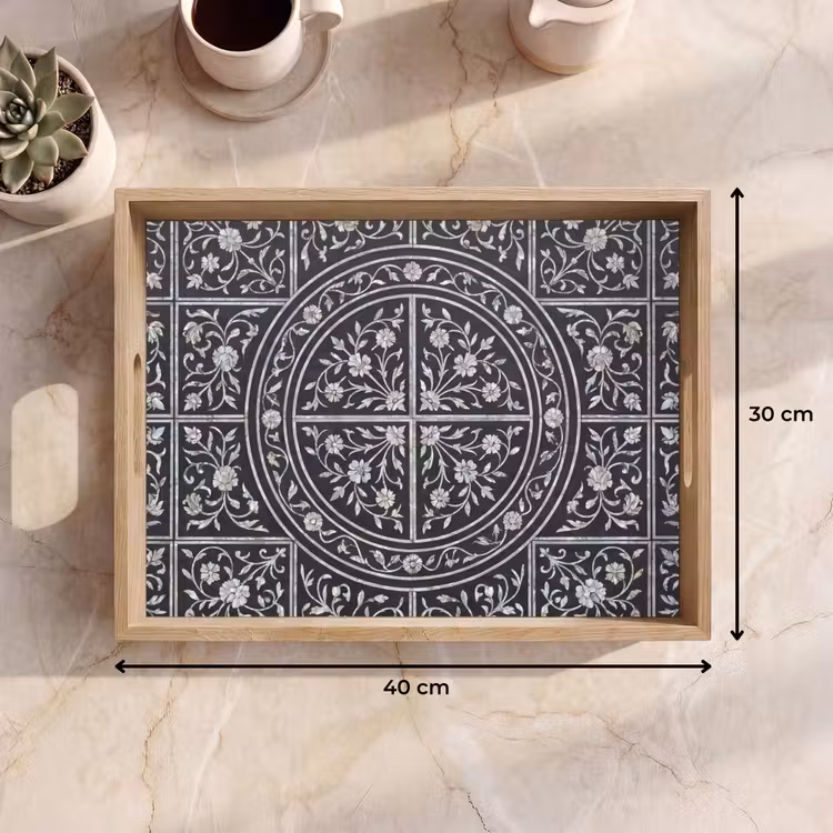 Vassoio - Motivo - Motivo floreale - Decorazione - Classico - Nero — 7