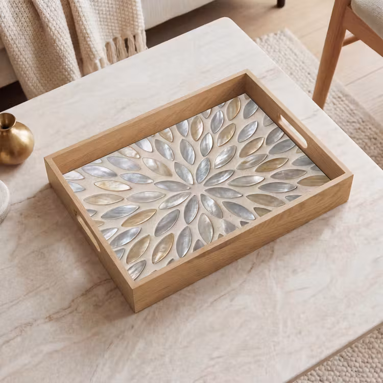 Vassoio - Motivo - Ovale - Lucido - Astratto - Beige — 2