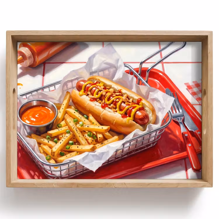 Vassoio - Cibo - Hot dog - Fast food - Moderno - Rosso — 1