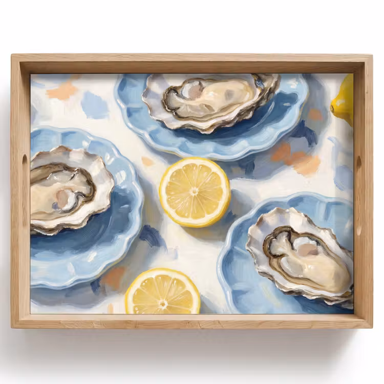 Vassoio - Cibo - Ostriche - Limoni - Moderno - Giallo — 1