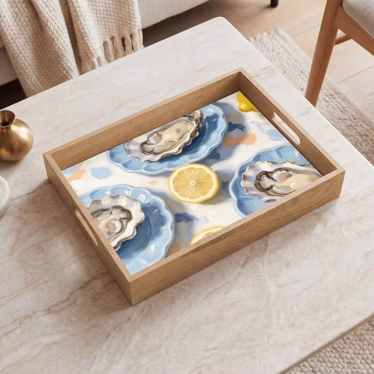 Vassoio - Cibo - Ostriche - Limoni - Moderno - Giallo — 2